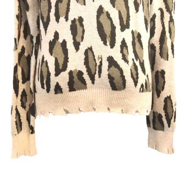 Womens LUSH cream & army green leopard spot sweater size Small - Picture 8 of 12